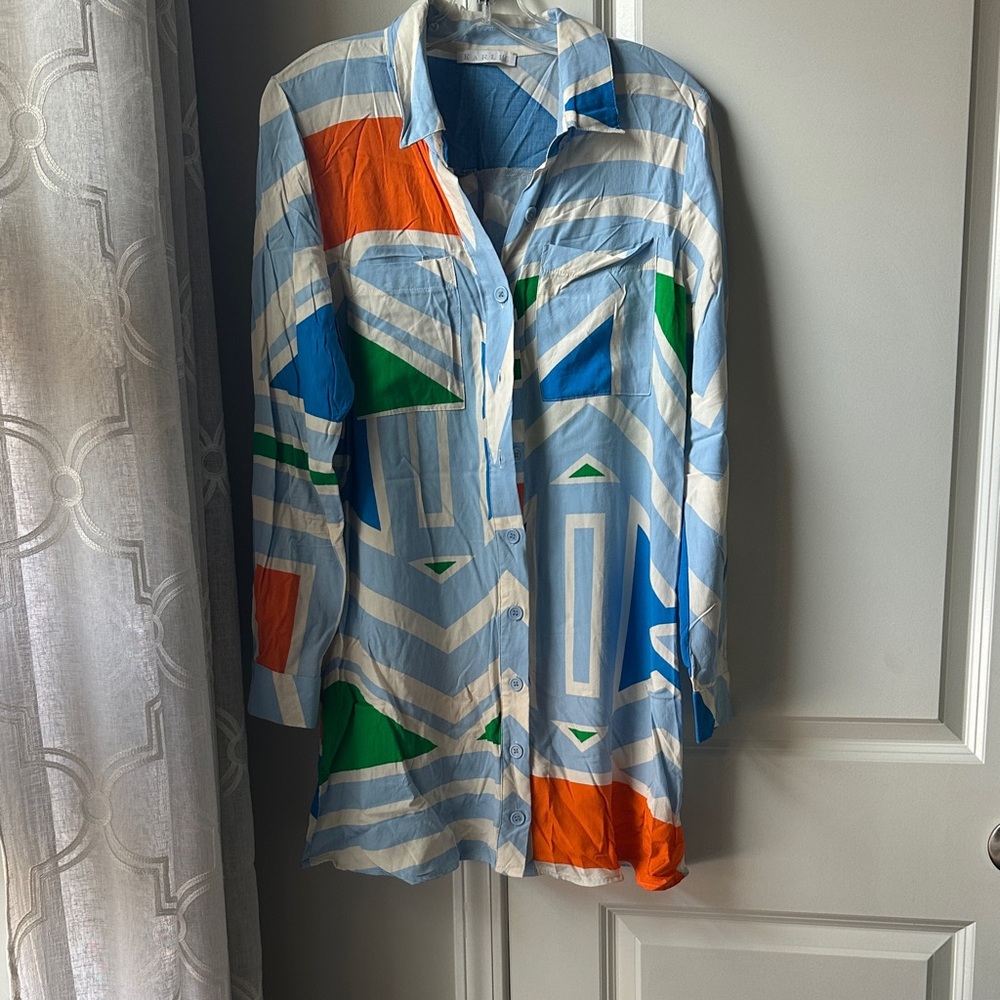Colorful Geometric Button-Up Dress